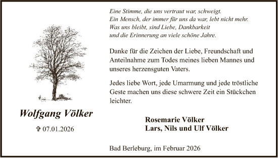 Traueranzeige von Wolfgang Völker von HASK