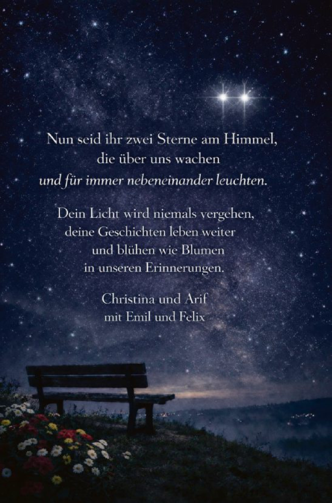  Traueranzeige für zwei Sterne  vom 09.02.2026 aus HALN