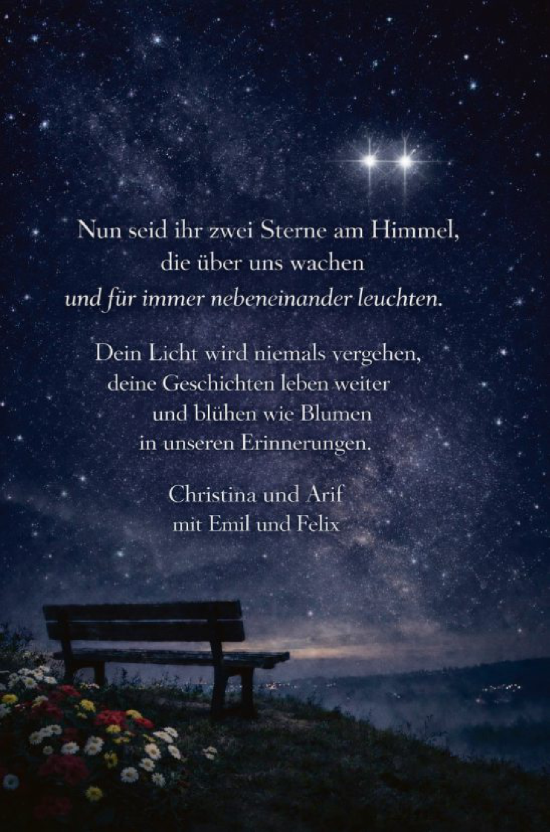 Traueranzeige von zwei Sterne  von HALN