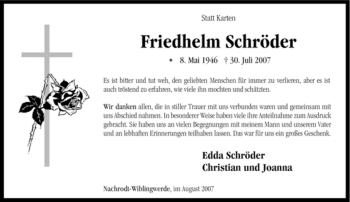 Traueranzeige von Friedhelm Schröder