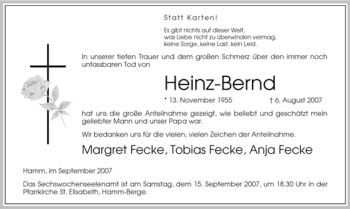 Traueranzeige von Heinz-Bernhard Fecke