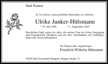 Traueranzeige von Ulrike Junker-Hülsmann