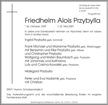 Traueranzeige von Friedhelm Alois Przybylla