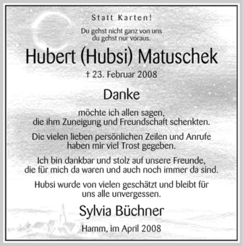 Traueranzeige von Hubert Matuschek