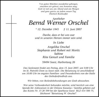 Traueranzeige von Bernd Werner Orschel