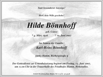 Traueranzeige von Hildegard Bönnhoff