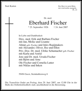 Traueranzeige von Eberhard Dr. med. Fischer