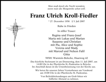 Traueranzeige von Franz Ulrich Kroll-Fiedler