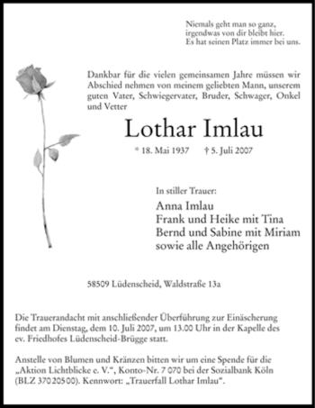 Traueranzeige von Lothar Imlau