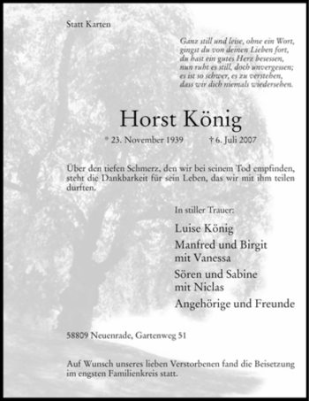 Traueranzeige von Horst König