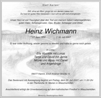 Traueranzeige von Heinz Wichmann