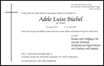 Traueranzeige von Adele Luise Büchel