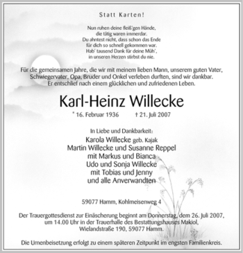 Traueranzeige von Karl-Heinz Willecke