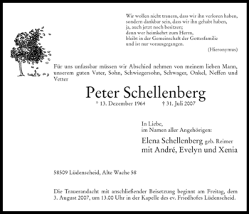 Traueranzeige von Peter Schellenberg