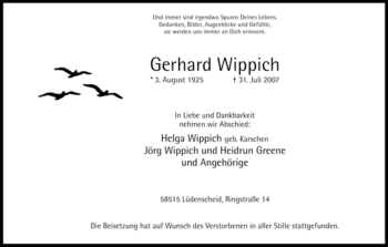 Traueranzeige von Gerhard Wippich