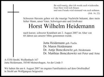 Traueranzeige von Horst Wilhelm Heidemann
