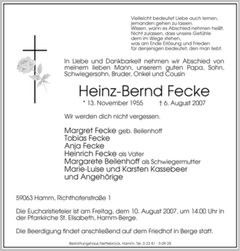 Traueranzeige von Heinz-Bernhard Fecke