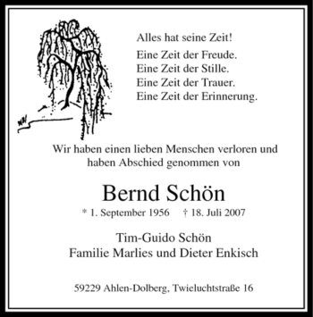 Traueranzeige von Bernd Schön
