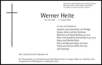 Traueranzeige von Werner Heite