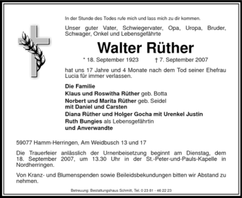 Traueranzeige von Walter Rüther