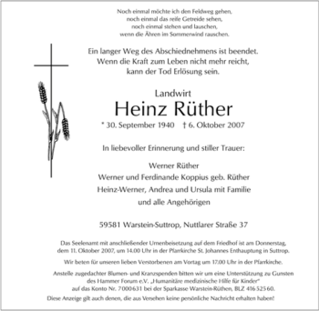 Traueranzeige von Heinz Rüther