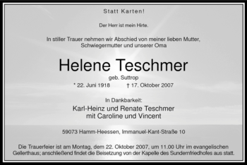 Traueranzeige von Helene Teschmer