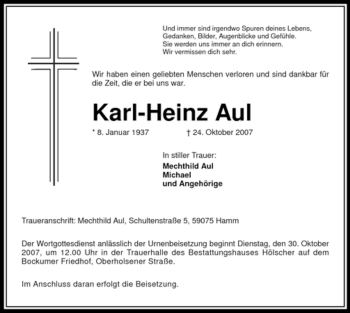 Traueranzeige von Karl-Heinz Aul
