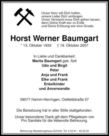 Traueranzeige von Horst Werner Baumgart