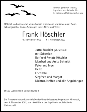 Traueranzeige von Frank Höschler