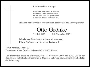 Traueranzeige von Otto Grönke