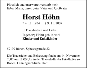 Traueranzeige von Horst Höhn