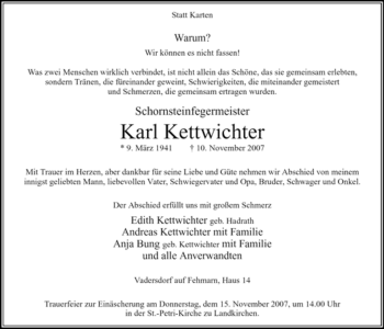 Traueranzeige von Karl Kettwicher