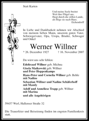 Traueranzeige von Werner Willner
