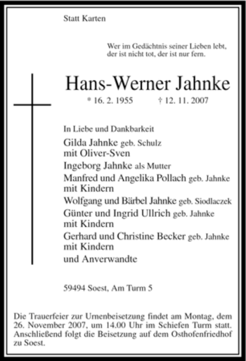 Traueranzeige von Hans-Werner Jahnke
