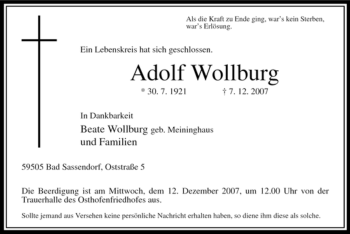 Traueranzeige von Adolf Wollburg