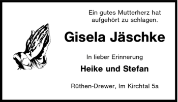 Traueranzeige von Gisela Jäschke