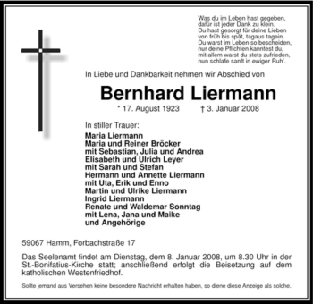 Traueranzeige von Bernhard Liermann