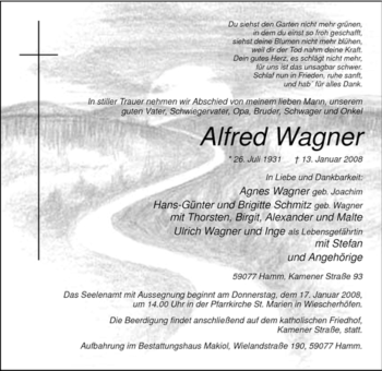 Traueranzeige von Alfred Wagner