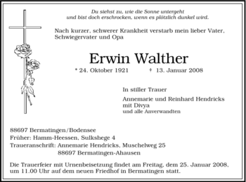 Traueranzeige von Erwin Walther