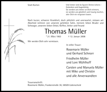 Traueranzeige von Thomas Müller