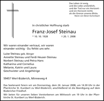 Traueranzeige von Franz-Josef Steinau