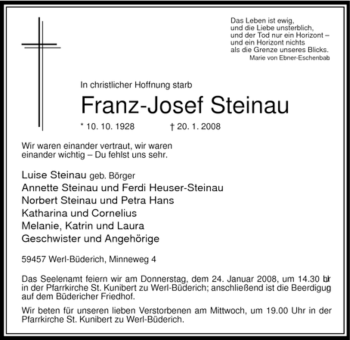 Traueranzeige von Franz-Josef Steinau