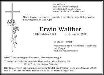 Traueranzeige von Erwin Walther