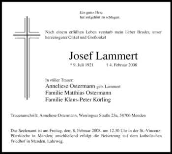Traueranzeige von Josef Lammert