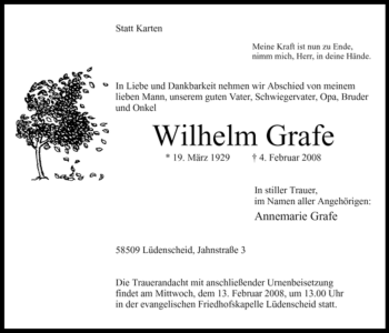 Traueranzeige von Wilhelm Grafe