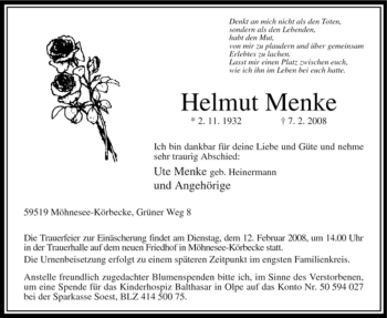 Traueranzeige von Helmut Menke