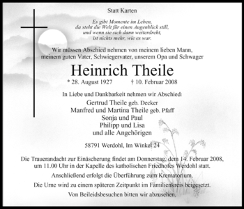 Traueranzeige von Heinrich Theile