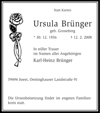Traueranzeige von Ursula Brünger