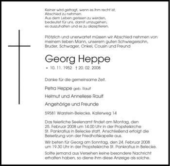 Traueranzeige von Georg Heppe