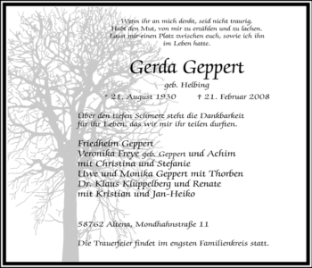 Traueranzeige von Gerda Geppert